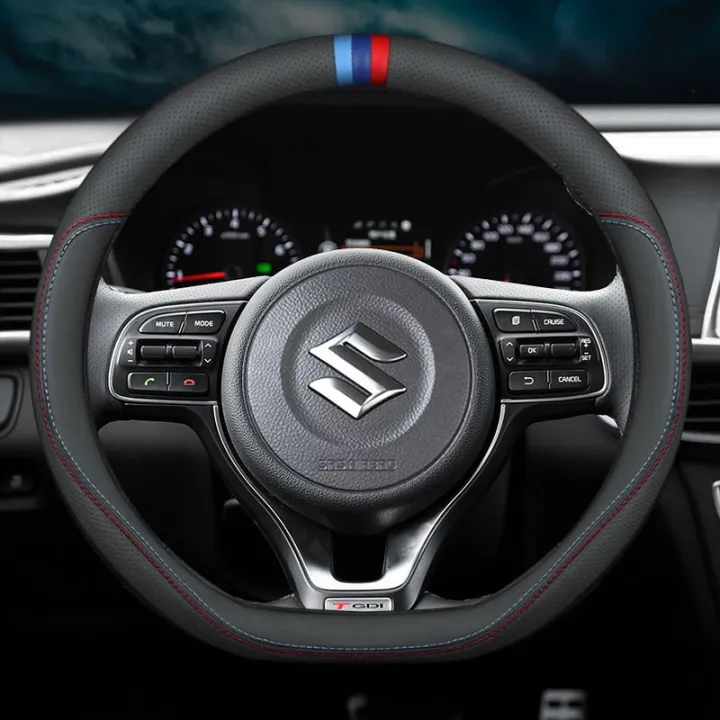Carbon Fiber Cow Leather Steering Wheel Cover For Suzuki Swift Vitara Jimny Ertiga SX4 Alto Ciaz