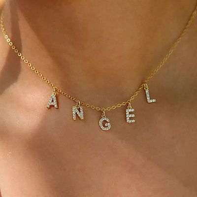 【CW】Vnox Custom Crystal Letter Initial Name Necklaces for Women Girls Cubic Zirconia Stone A-Z Alphabet Pendant Necklace Jewelry