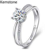 Kemstone แผ่นเงินแฟชั่นลูกบาศก์สลัก Zirconia เปิดประเภทซ้อนทับแหวน