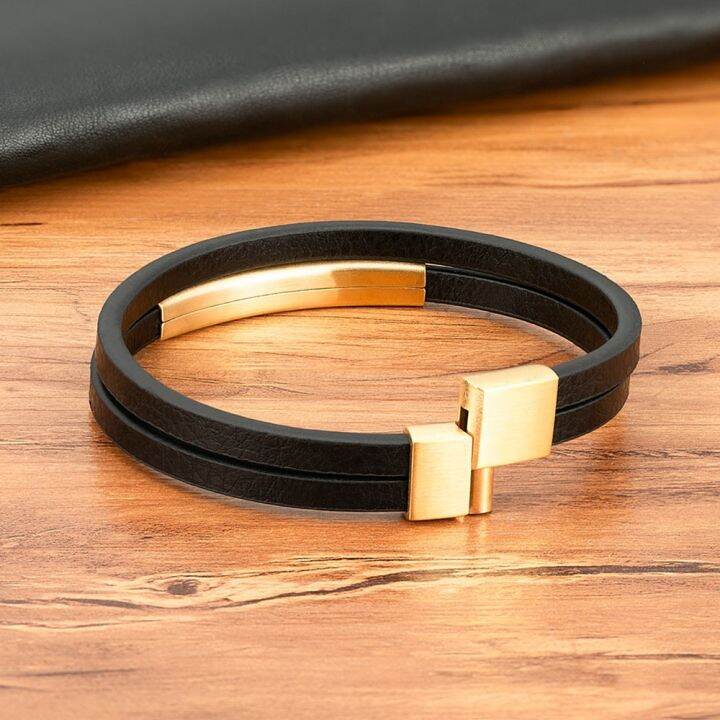 xqni-simple-style-classic-stainless-steel-mens-black-leather-bracelet-amp-bangle-double-layer-design-diy-customization-for-friend