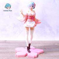 ANIME FAN รูปปั้น 23CM ดอกซากุระ รุ่นสะสม กิโมโน จากศูนย์ มินิมอล ตัวเลขการกระทำ Rem ฟิกเกอร์โมเดลของเล่น ตุ๊กตาของเล่น