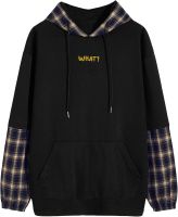 WDIRARA Mens Plaid Color Block Casual Hoodie Sweatshirt Pullover with Pocket