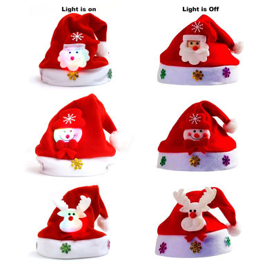 ② หมวกคริสต์มาส Light Up Cap หมวกซานตาคลอส Snowman Elk Xmas หมวกสำหรับเด็กผู้ใหญ่ของขวัญตกแต่งอุปกรณ์ถ่ายภาพ