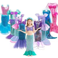 Girls Little Mermaid Costume Kids Birthday Halloween Princess Girl Dress Children Summer Ariel Party Clothes for Carnival 3-10T  by Hs2023