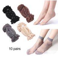 OKDEALS นุ่มคริสตัลไหม KAOS Kaki Pendek Mata Kaki จุดบางถุงเท้าผ้าโปร่งตัดจีบถัก