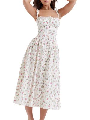 Womens Summer Midi Dress, Sleeveless Floral Print Button Down Flowy A-Line Tank Dress
