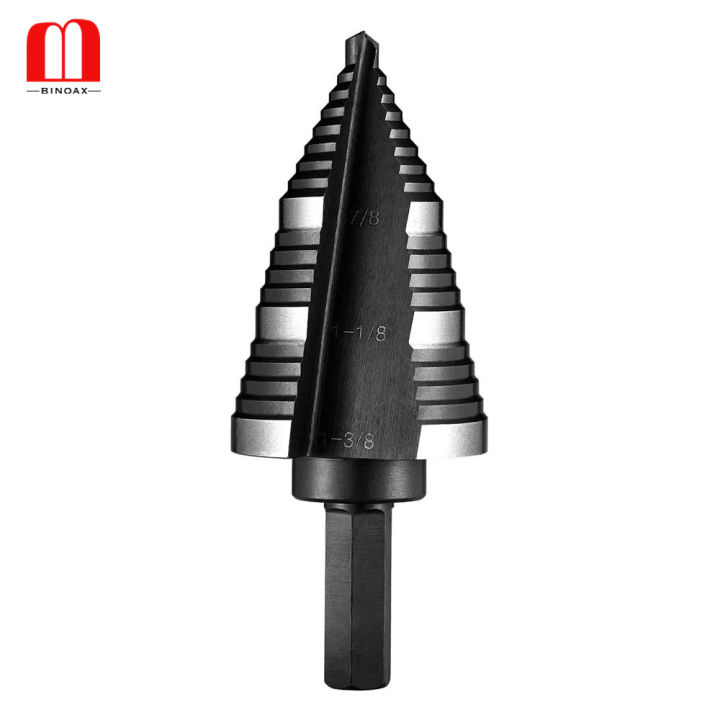 6542-titanium-coated-faster-drilling-step-drill-bit-double-fluted-78-to-1-38-multiple-hole-metals-platic-wood-cone-drill-bits