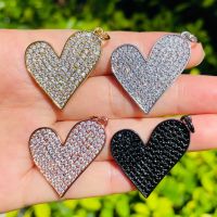 5pcs Heart Pendant for Women Necklace Girl Bracelet Making Gold-Plate Charm for Handcraft Zirconia Pave Jewelry Supply Wholesale