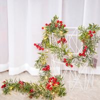 X37E Pine Needle Red Berries String Lights 20LEDs Christmas Garland with Lights for Garden Holiday Fireplace Xmas Tree Décor