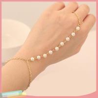 COD SDGREYRTYT [LK] Womens Fashion Faux Pearl Bracelet Link Finger Ring Hand Chain Harness Jewelry