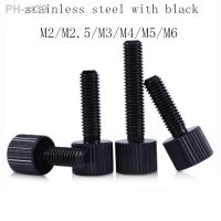 20pcs M2 M2.5 M3 M4 M5 M6 304 stainless steel with black zinc Knurling Flat Head Knurled Thumb Screw Hand Tighten Screws