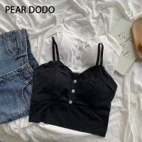 PEAR DODO ฉบับภาษาเกาหลีหัวเข็มขัดเสื้อกล้ามเสื้อแขนสั้นสำหรับผู้หญิง