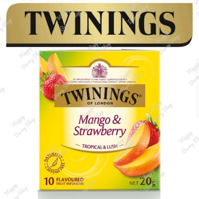 ⭐ Twinings ⭐ MANGO &amp; STRAWBERRY Tropical&amp;Lush  ชาทไวนิงส์ ชามะม่วงและสตรอเบอร์รี่ ไม่มีคาเฟอีน 1 กล่องมี 10 ซอง ชาอังกฤษนำเข้าจากต่างประเทศ