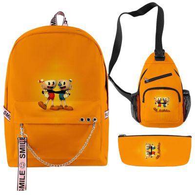 Trendy Cartoon Novelty Cuphead Anime 3D Print 3pcs/Set Student School Bags multifunction Travel Backpack Chest Bag Pencil Case