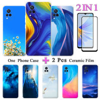 เคสลายการ์ตูน TPU เคสมือถือซิลิโคนนิ่ม V21 2 IN 1พร้อมหน้าจอป้องกันเซรามิก