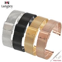 ❐ 1.0 Line Hook Full Stainless Steel Mesh Band Wristwatch Straps with Rose Golden Black Color Watchband For Men Women Wristwatch Fashion Durable Straps Wholesale 18mm 20mm 22mm 24mm