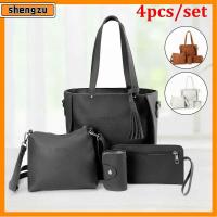 SHENGZU 4Pcs/set หนังพียู กระเป๋า Crossbody แบบพกพาได้ ความจุสูงมาก ชุดกระเป๋าผู้หญิง แฟชั่นสำหรับผู้หญิง ลำลองแบบสบายๆ กระเป๋าสตางค์กระเป๋าเงิน ผู้หญิงผู้หญิงผู้หญิง