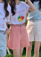 [PANT]? กางเกงขาสั้นเอวสูง สีชมพูพีช แถมเข็มขัด ทรงสวย สไตล์เกาหลี #CHUUSHOP CHUU