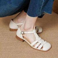 TOP☆Cutout Shoes Low Heel Sandals Buckle Cutout Casual Shoes