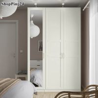 ตู้เสื้อผ้า Pax สีขาว 2 บานทึบ 1บานกระจกเงา150x60x236 ซม. Wardrobe white 2 solid doors, 1 mirrored door 150x60x236 cm