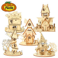 2022 New 3D Wooden Puzzle Ghost Tree House DIY Model Assembly Craft Kits Desk Decoration Halloween Gift For Kids