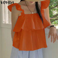 MASHYCHIC VONDA เสื้อกล้ามผู้หญิงสายรัดแบบมีสไตล์สองชั้นแต่งระบาย (ดอกไม้เกาหลี)