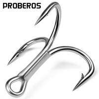 PROBEROS 10ชิ้น4X แข็งแรงขนาดใหญ่เบ็ดตกปลา4 #-5/0 # ป้องกันสนิมตะขอสามชั้นสดใสตะขอตกปลาทะเลเหล็กคาร์บอนอุปกรณ์ตกปลาทะเล ST66