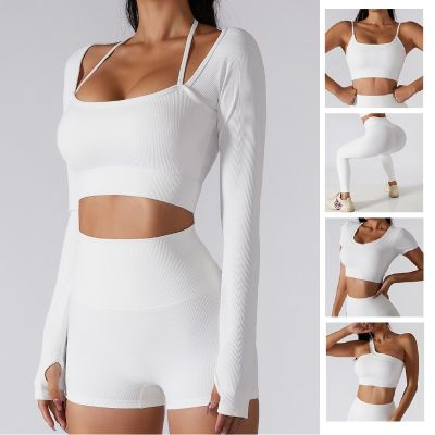 Two Piece Yoga Set Shorts Pant Fitness Seamless Tracksuit Wear Long Sleeve Sports Bra Suits Training Womens Outfits Gym Clothes