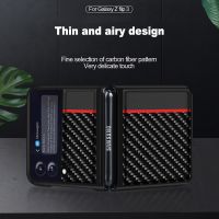 ♂○ FLOVEME PU pokrowiec ochronny do Samsung Z Flip 3 etui na telefon wzór Z włókna węglowego szwy kolor All-inclusive Galaxy Z Flip 3