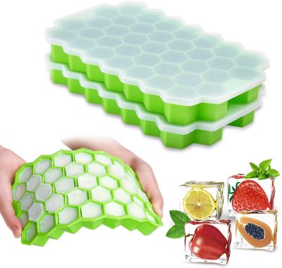 Ice Cube Tray Honeycomb Ice Cube Mold Food Grade Flexible Silicone Ice Molds for Whiskey Cocktail with Removable Lids Ice Maker Ice Cream Moulds