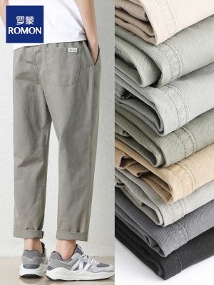 ✺ Romon nine-point casual pants spring and autumn mens loose straight cotton trousers boys summer thin workwear long pants