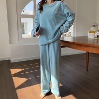 Autumn Winter Warm Flannel Women Pyjamas Sets Thick Long Sleeve Soild Sleepwear Pajamas Set Home Clothing Suit Homewear