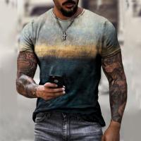 Vintage Mens T Shirts Personality Color Stripe Printed Fashion O-Neck Short Sleeve Oversized t shirt Breathable Streetwear