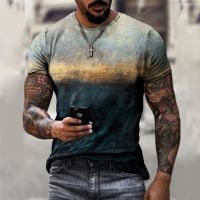 Vintage Mens T Shirts Personality Color Stripe Printed Fashion  O-Neck Short Sleeve Oversized t shirt  Breathable Streetwear