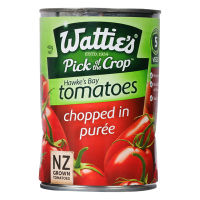 Watties Tomatoes Chopped in Puree 400g  วัตตี้ส์ มะเขือเทศสับ ในน้ำมะเขือเทศผสมเนื้อมะเขือเทศบด ขนาด 400 กรัม (8823)