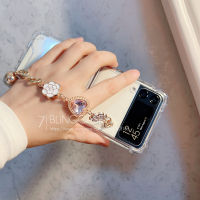 NewHotLove สร้อยข้อมือเพชรเคสศัพท์สำหรับ Samsung Galaxy Z Flip 4 Pearl Chain กันกระแทก Galaxy Z Flip 3จัดส่งฟรี