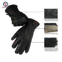 CHING YUN Winter Man Deer Skin Leather Gloves Buckskin Male Warm Soft Mens Black Wave pattern Mittens 70 Wool Lining-WZ01