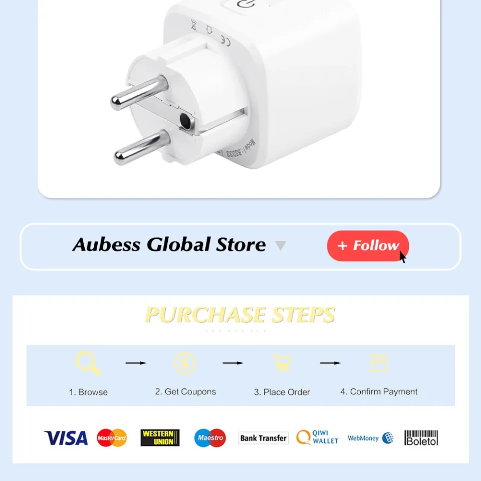 Aubess Smart Socket EU 16A/20A AC100-240V Wifi Smart Plug Power