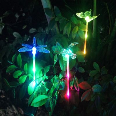 Color-Changing LED Solar Landscape Path Yard Light Outdoor Dragonfly/Butterfly/Bird Lawn Lamps Waterproof Solar Garden Lights