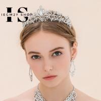 IEGM2Y สีสันสดใส แฟรี่ อารมณ์ที่ดี วินเทจ สง่างามเรียบหรู บาร็อค Rhinestone Tiara มงกุฎคริสตัล เครื่องประดับผมแต่งงาน มงกุฎเจ้าสาวมงกุฎ