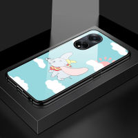 Case4you สำหรับ OPPO A1 5G F23 5G A98 5G การ์ตูนน่ารักสำหรับเด็กผู้หญิงช้างดัมโบ้บินเคสฝาหลังกระจกเทมเปอร์กันกระแทก