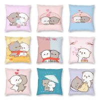 (All in stock, double-sided printing)    Lovely couple in bedroom, living room, cat peach and Goma pillowcase, sofa pillowcase, home decoration   (Free personalized design, please contact the seller if needed)