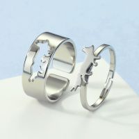 Hollow Matching Rings for Stackable Jewelry Adjustable Couple Set