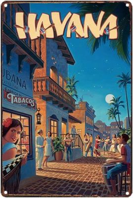 La Havana Cuba เดินทางโปสเตอร์สไตล์ป้ายดีบุกโลหะสำหรับบาร์ตกแต่งผนังโรงรถคาเฟ่ตกแต่งผนังบ้านวินเทจย้อนยุค