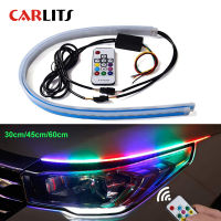 CARLITS 2PCS รถยนต์ SIM Hony DRL Light Guide RGB LED ไฟสัญญาณเลี้ยวกลางวันวิ่งไฟ LED พร้อมไฟน้ำรีโมทคอนโทรลสีรถแสง30/45/60ซม.