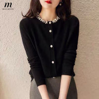 利MISUMIXIU 2022 Autumn and Winter New Elegant Beaded Sweater Womens Long-sleeved Cashmere Knitted Tops