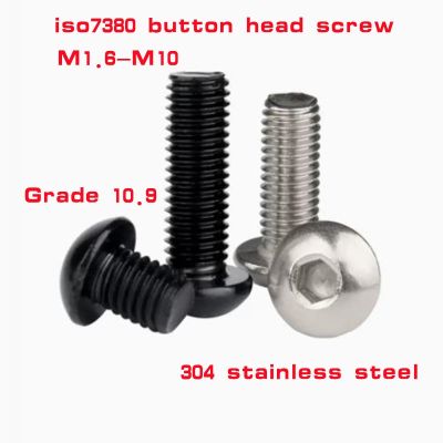5-100pcs Button Head Screw M2 M2.5 M3 M4 M5 M6 M8 304 A2-70 Stainless Steel Black grade 10.9 ISO7380 Hexagon Hex Socket bolts
