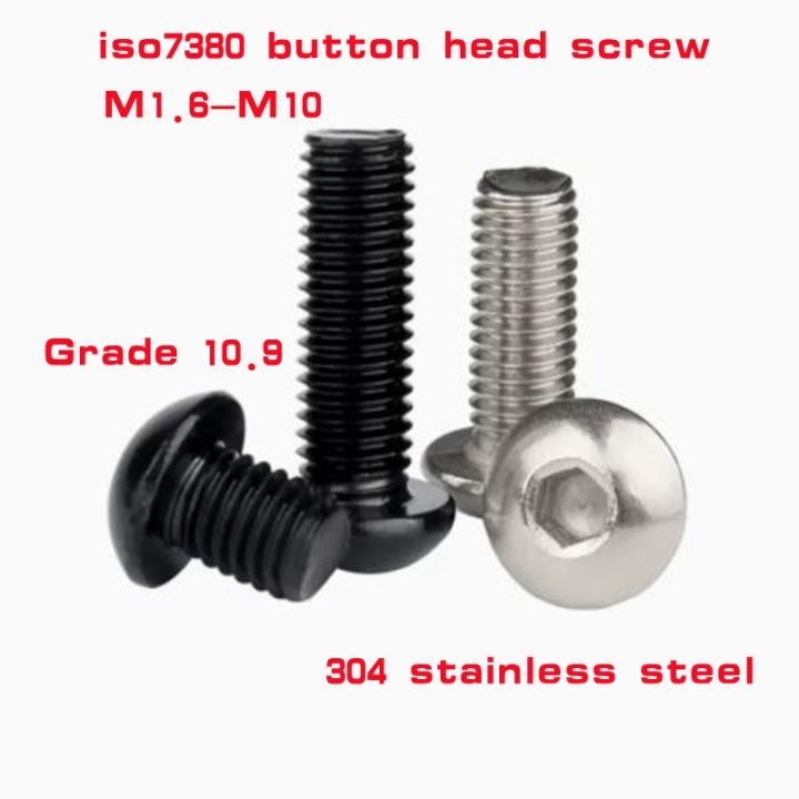 5-100pcs-button-head-screw-m2-m2-5-m3-m4-m5-m6-m8-304-a2-70-stainless-steel-black-grade-10-9-iso7380-hexagon-hex-socket-bolts