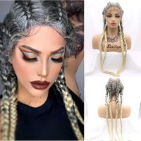 【jw】۞ Xiweiya 36 Dutch Braid Wig Blonde Cornrow 4 Braids with Baby Hair for Afro Crochet