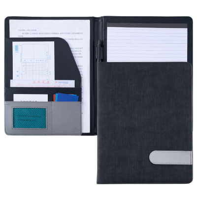 Black A4 Portfolio Padfolio Custom Business Executive Document File Folder PU Leather Manager Conference Folder For Documents